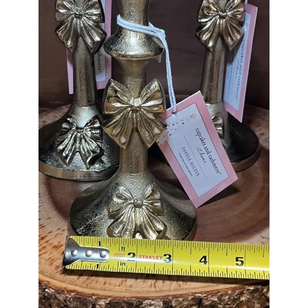 Gold Bow Candlestick Holders Set of 3 NWT  Cupcakes and Cashmere